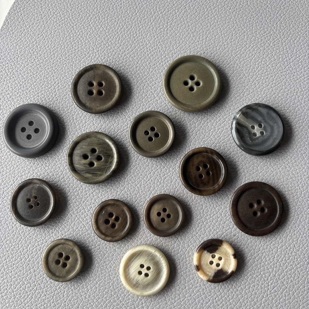 Vintage 14PC Button Lot - Grey‎ Brown Beige Medium Large Round Early Plastics